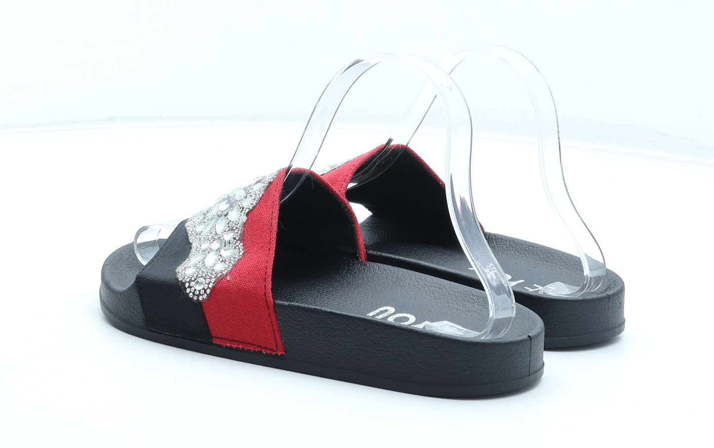 Be You Womens Black Synthetic Slider Flat UK 6 39 US 8 - Black and red