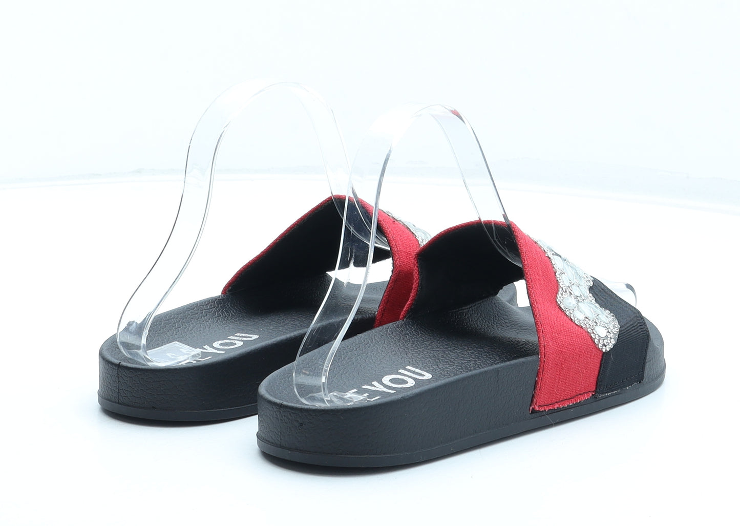 Be You Womens Black Synthetic Slider Flat UK 6 39 US 8 - Black and red