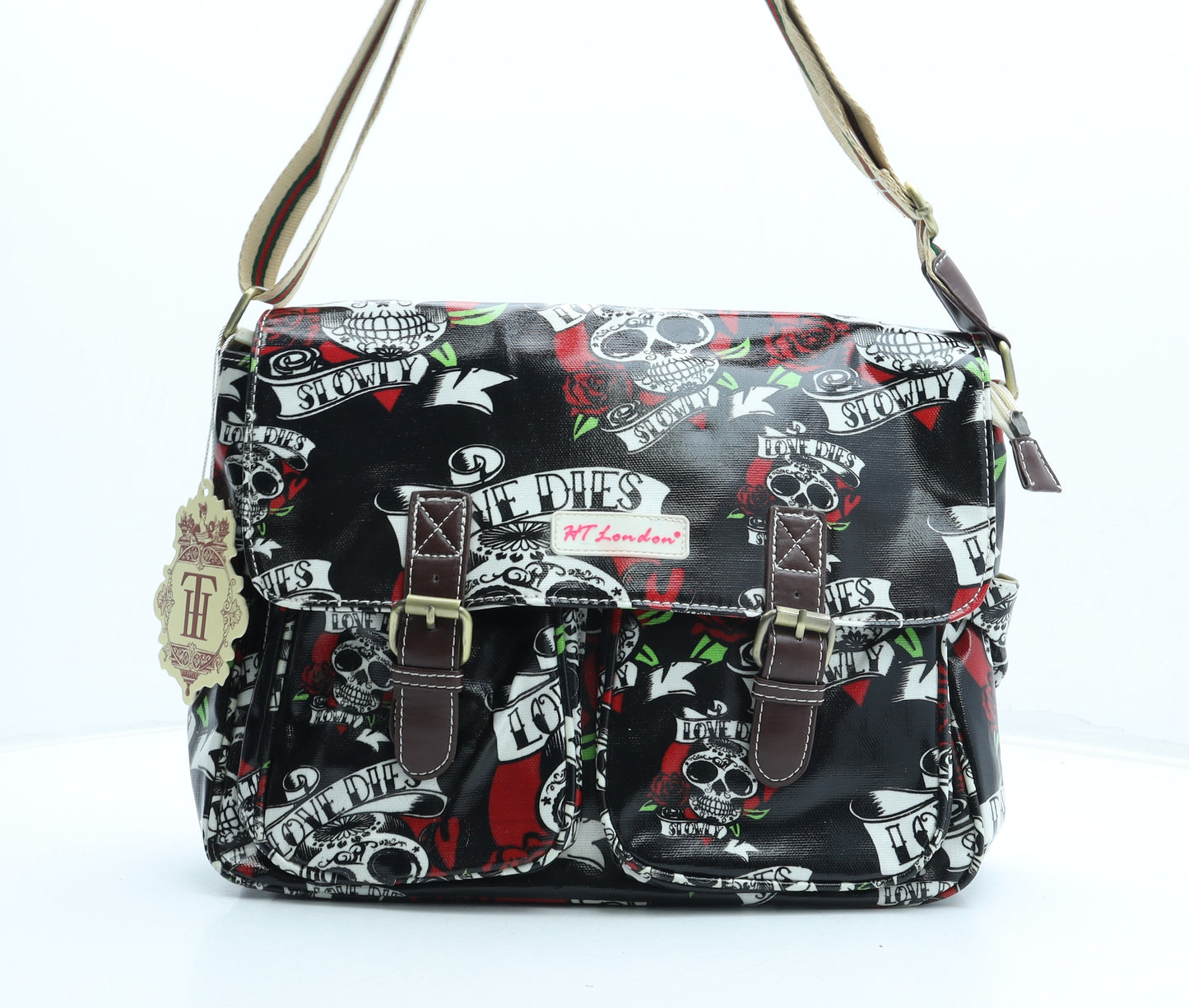 HT London Womens Multicoloured Geometric PVC Messenger Bag Size Large