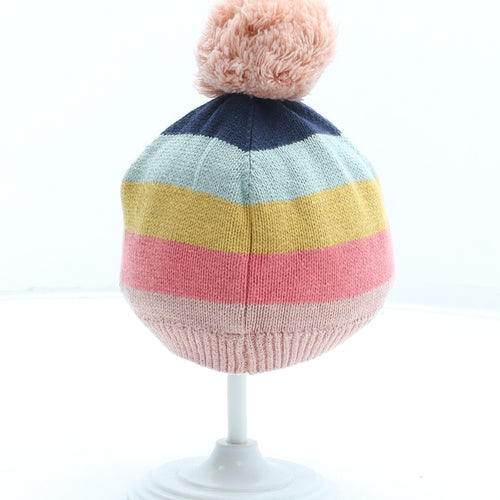 F&F Girls Multicoloured Striped 100% Cotton Bobble Hat One Size