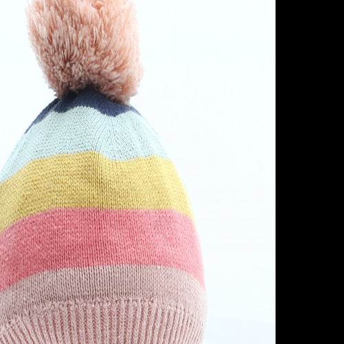 F&F Girls Multicoloured Striped 100% Cotton Bobble Hat One Size