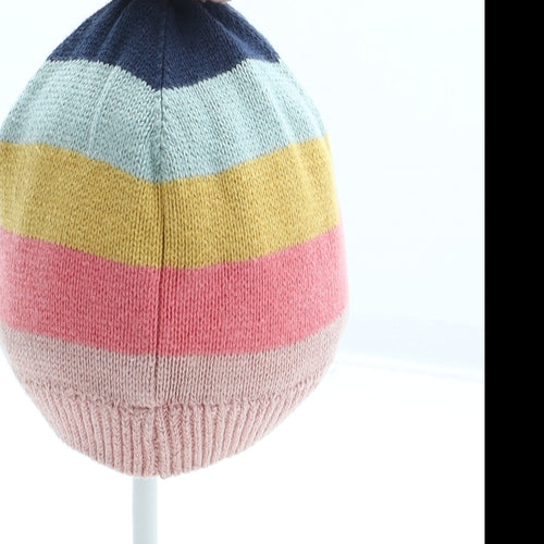 F&F Girls Multicoloured Striped 100% Cotton Bobble Hat One Size