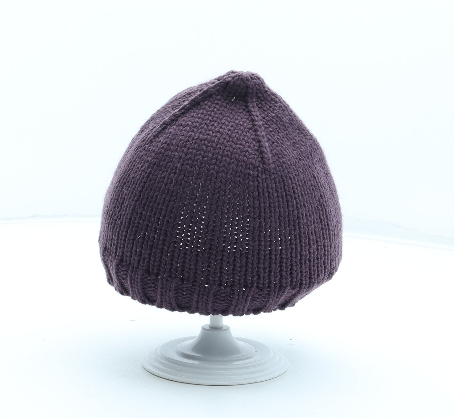 Preworn Womens Purple Acrylic Beanie One Size - Flower Detail