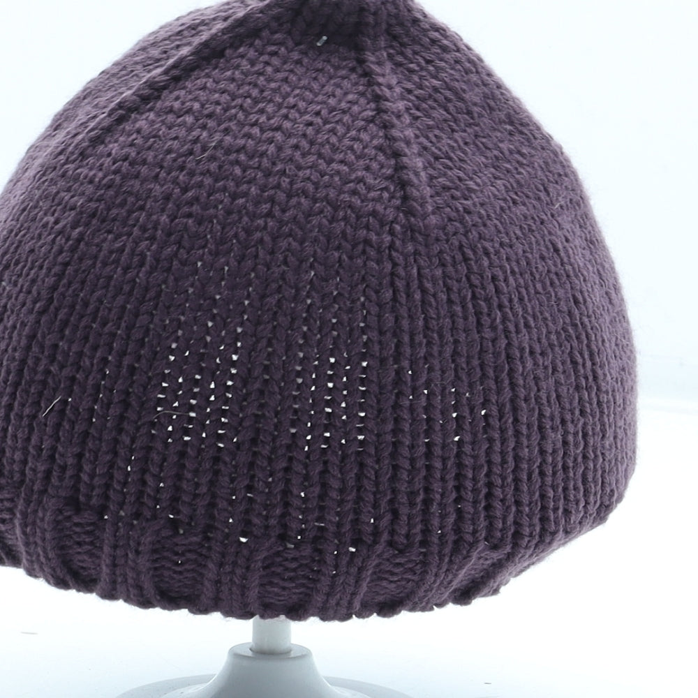 Preworn Womens Purple Acrylic Beanie One Size - Flower Detail