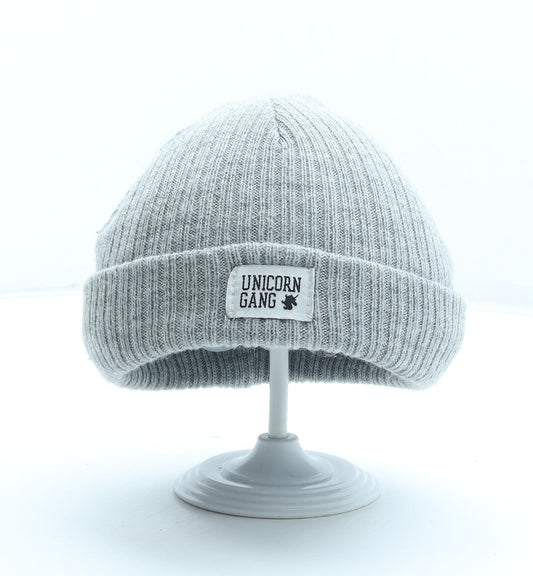 F&F Girls Grey Acrylic Beanie Size S - Unicorn Gang Size 7-10 Years