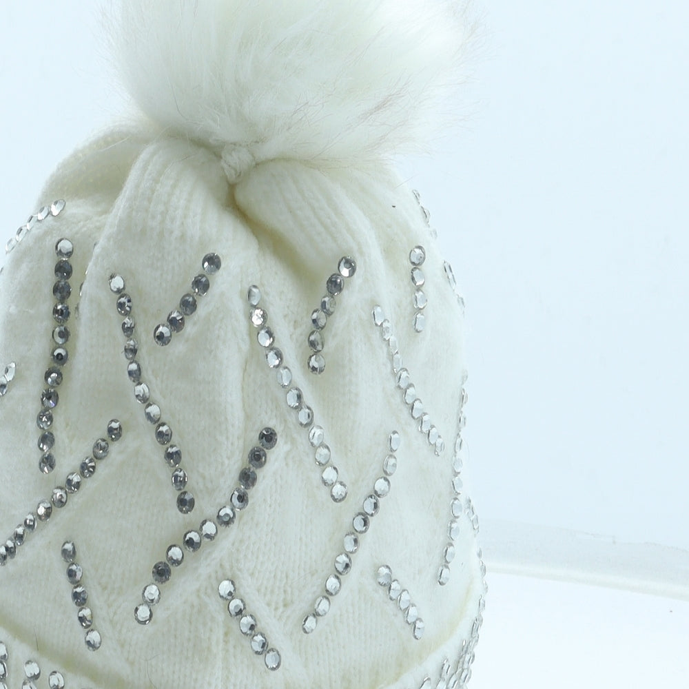 Preworn Womens White Acrylic Bobble Hat One Size