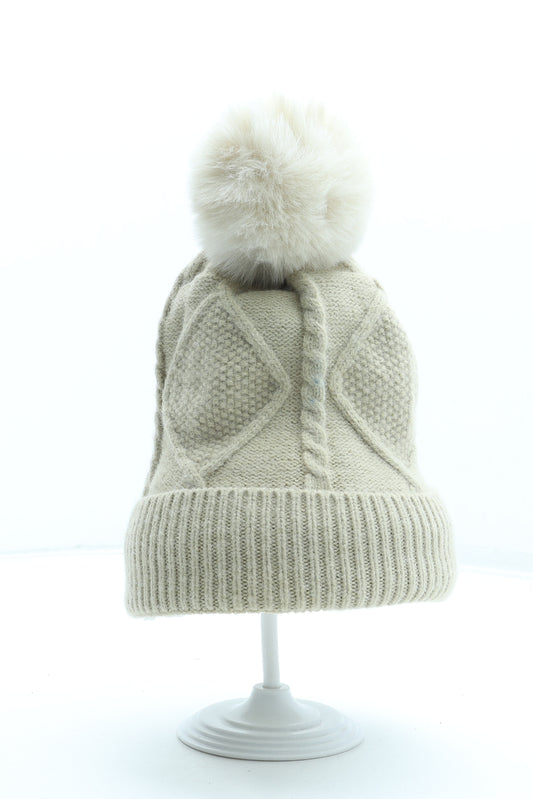 Preworn Womens Beige Acrylic Bobble Hat One Size