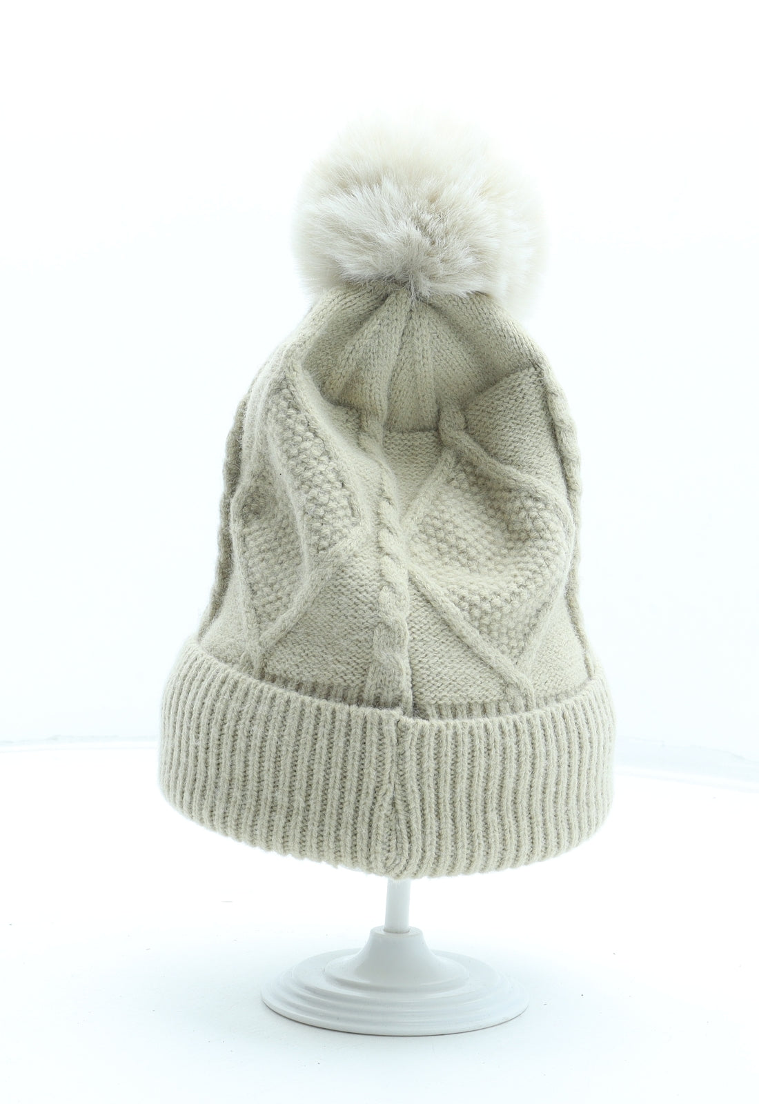 Preworn Womens Beige Acrylic Bobble Hat One Size