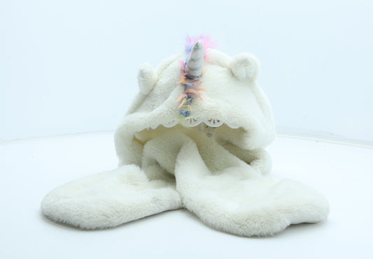 Marks and Spencer Girls White Polyester Winter Hat Size S - Unicorn Size 6-10 Years