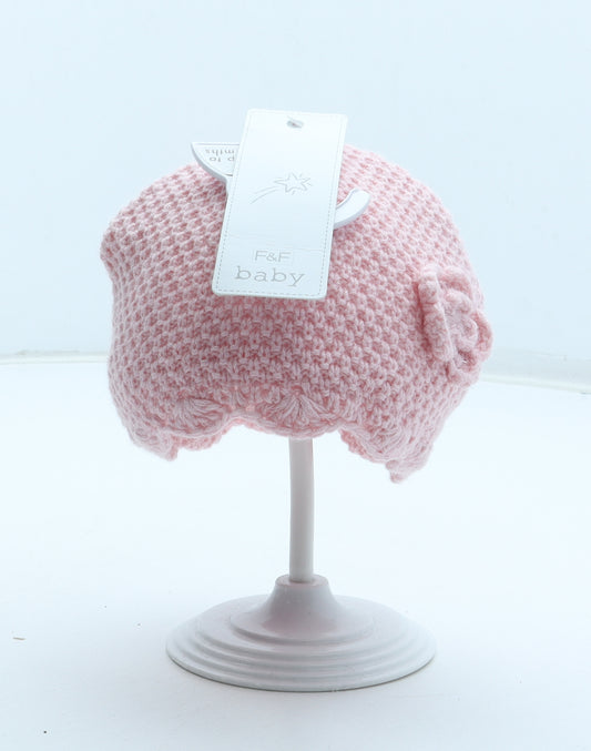 F&F Girls Pink 100% Cotton Beanie Size S - Size 0-3 Months