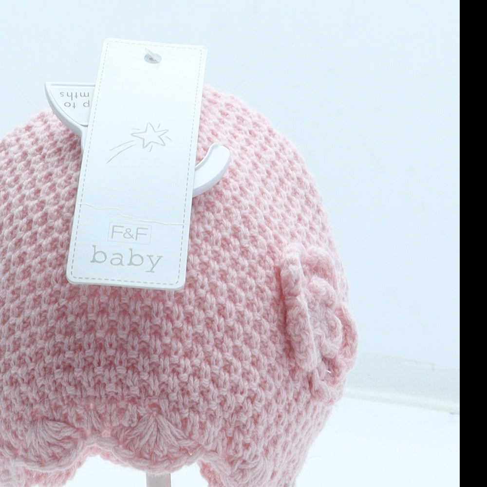 F&F Girls Pink 100% Cotton Beanie Size S - Size 0-3 Months