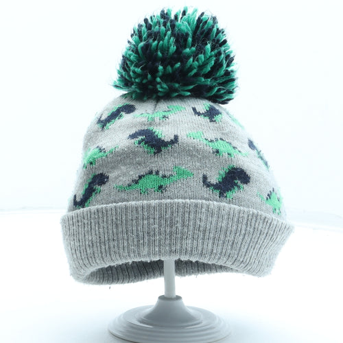 NEXT Boys Grey Geometric Acrylic Bobble Hat Size S - Dinosaur 3-4 Years