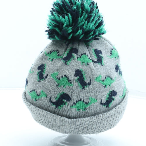 NEXT Boys Grey Geometric Acrylic Bobble Hat Size S - Dinosaur 3-4 Years