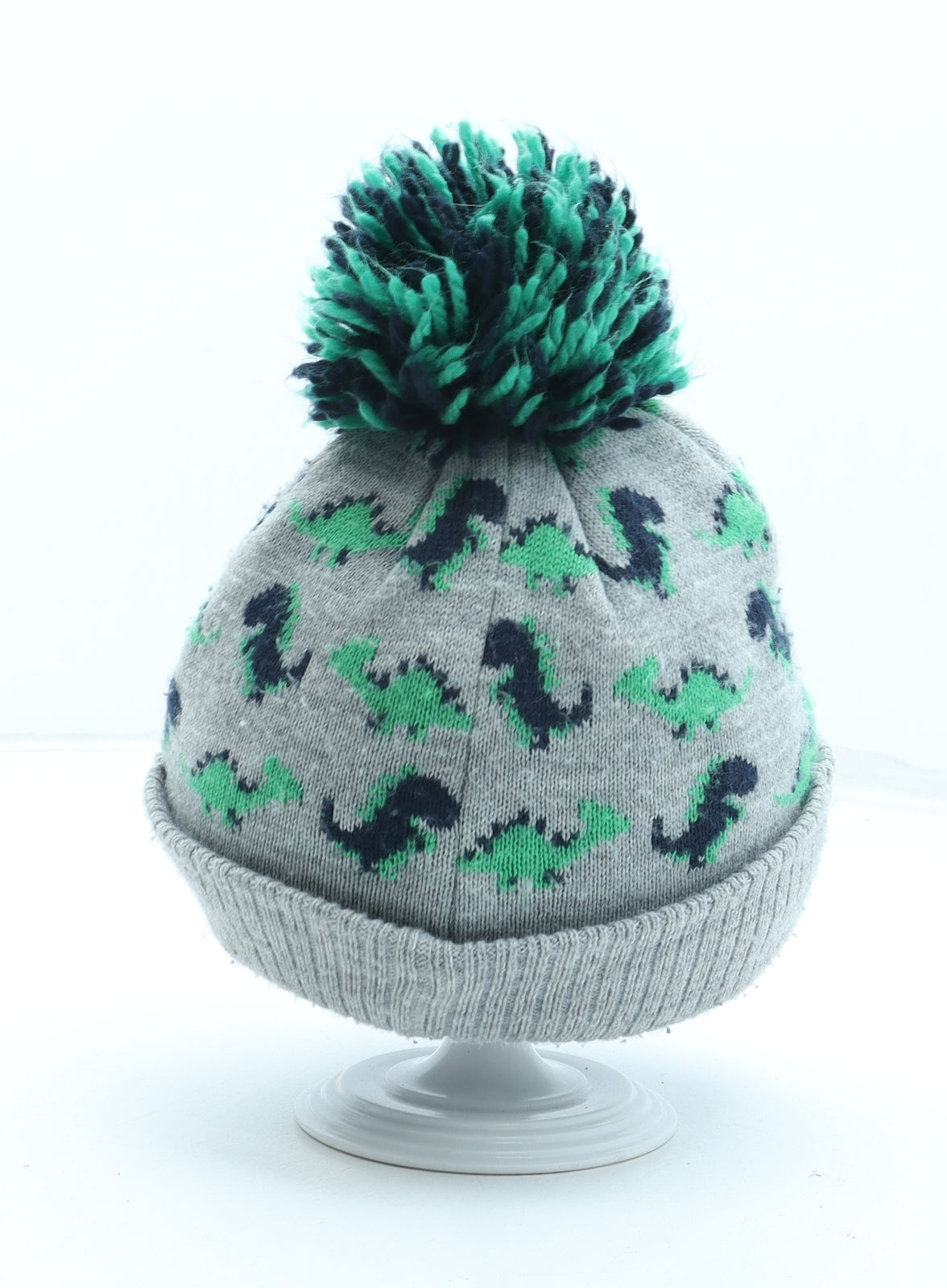 NEXT Boys Grey Geometric Acrylic Bobble Hat Size S - Dinosaur 3-4 Years