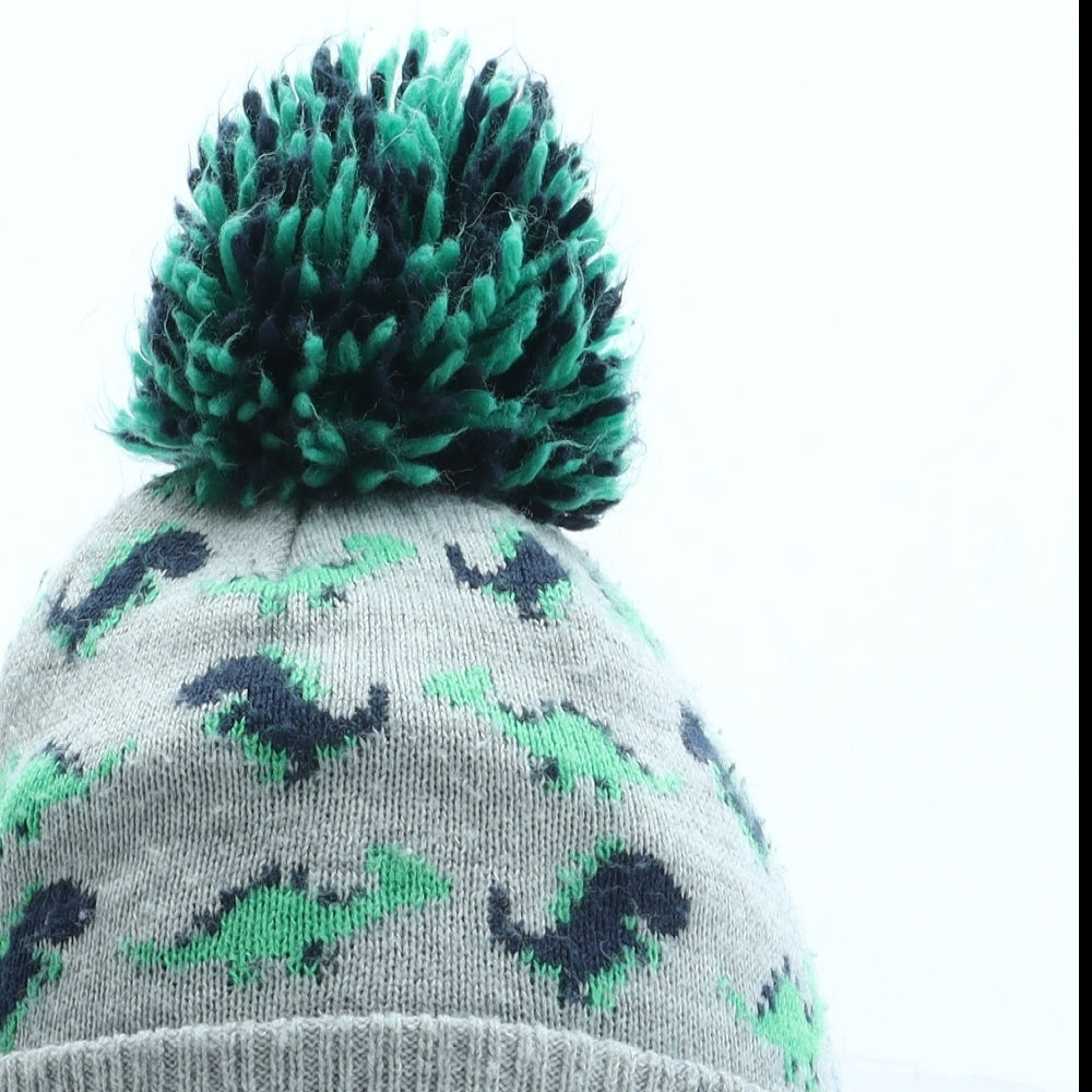 NEXT Boys Grey Geometric Acrylic Bobble Hat Size S - Dinosaur 3-4 Years