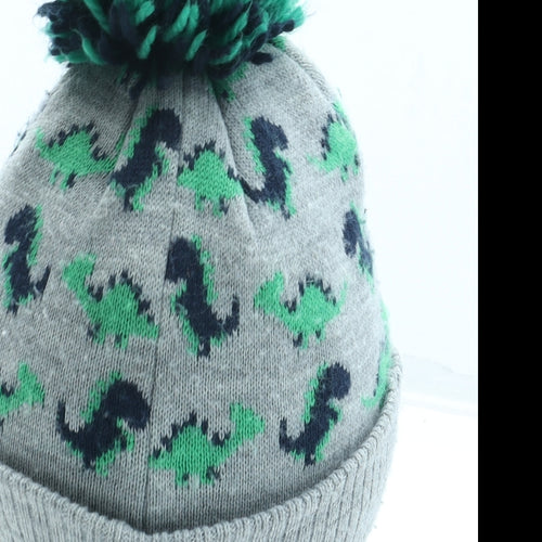 NEXT Boys Grey Geometric Acrylic Bobble Hat Size S - Dinosaur 3-4 Years