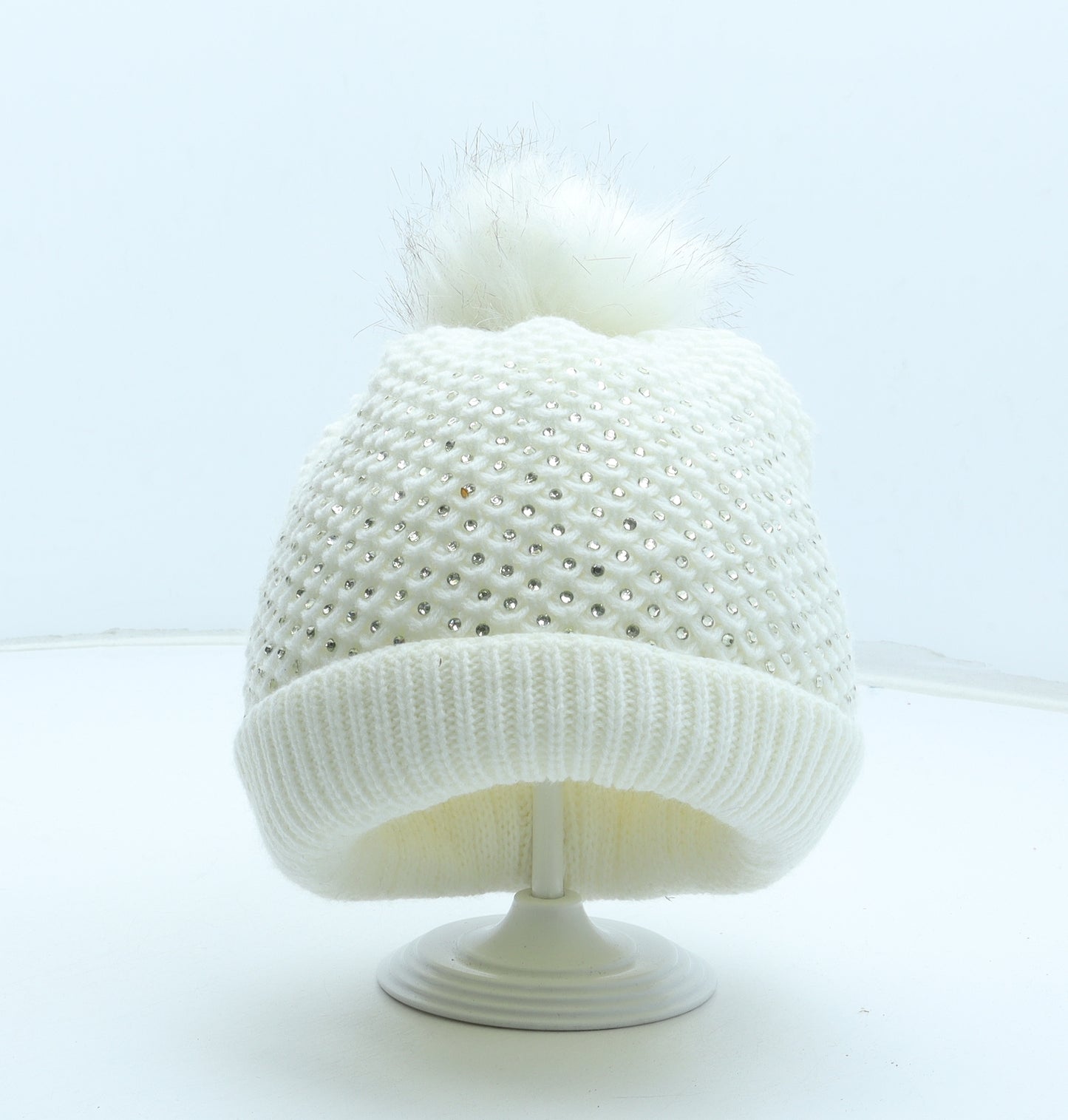 Preworn Womens White Acrylic Bobble Hat One Size