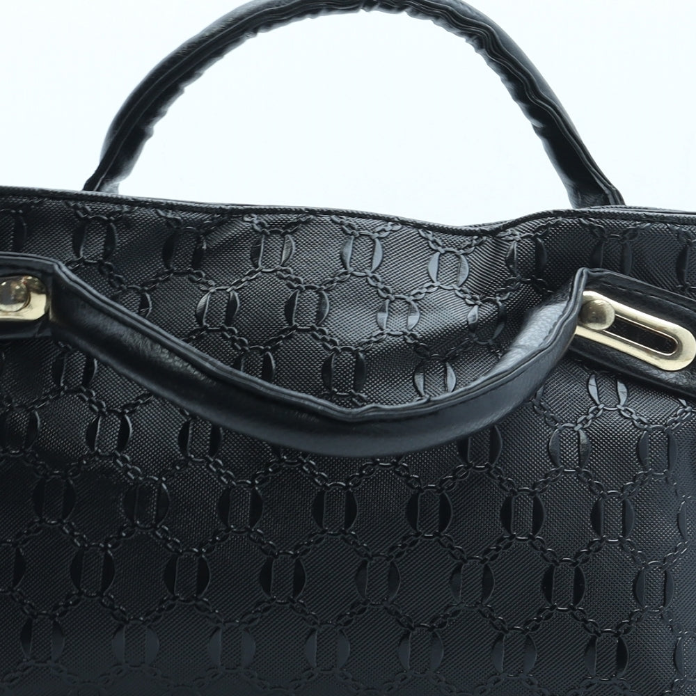 Preworn Womens Black Geometric Polyurethane Hobo Bag Size Medium