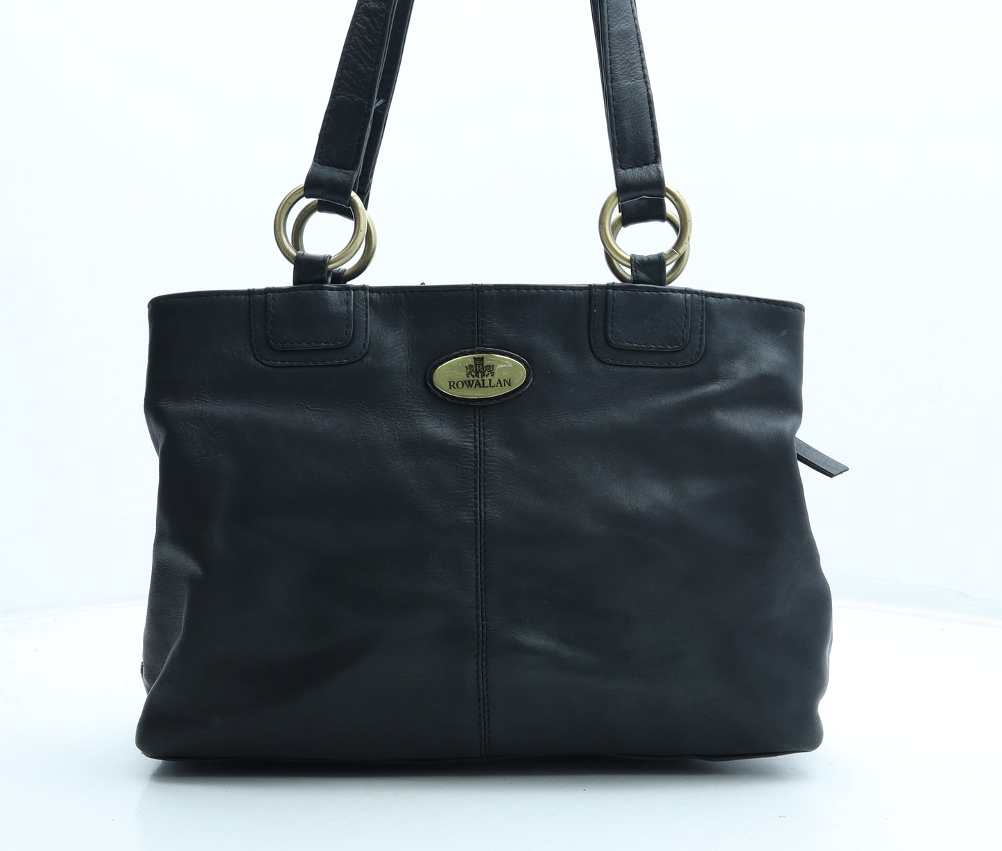 Rowallan Womens Black Leather Top Handle Bag Size Medium