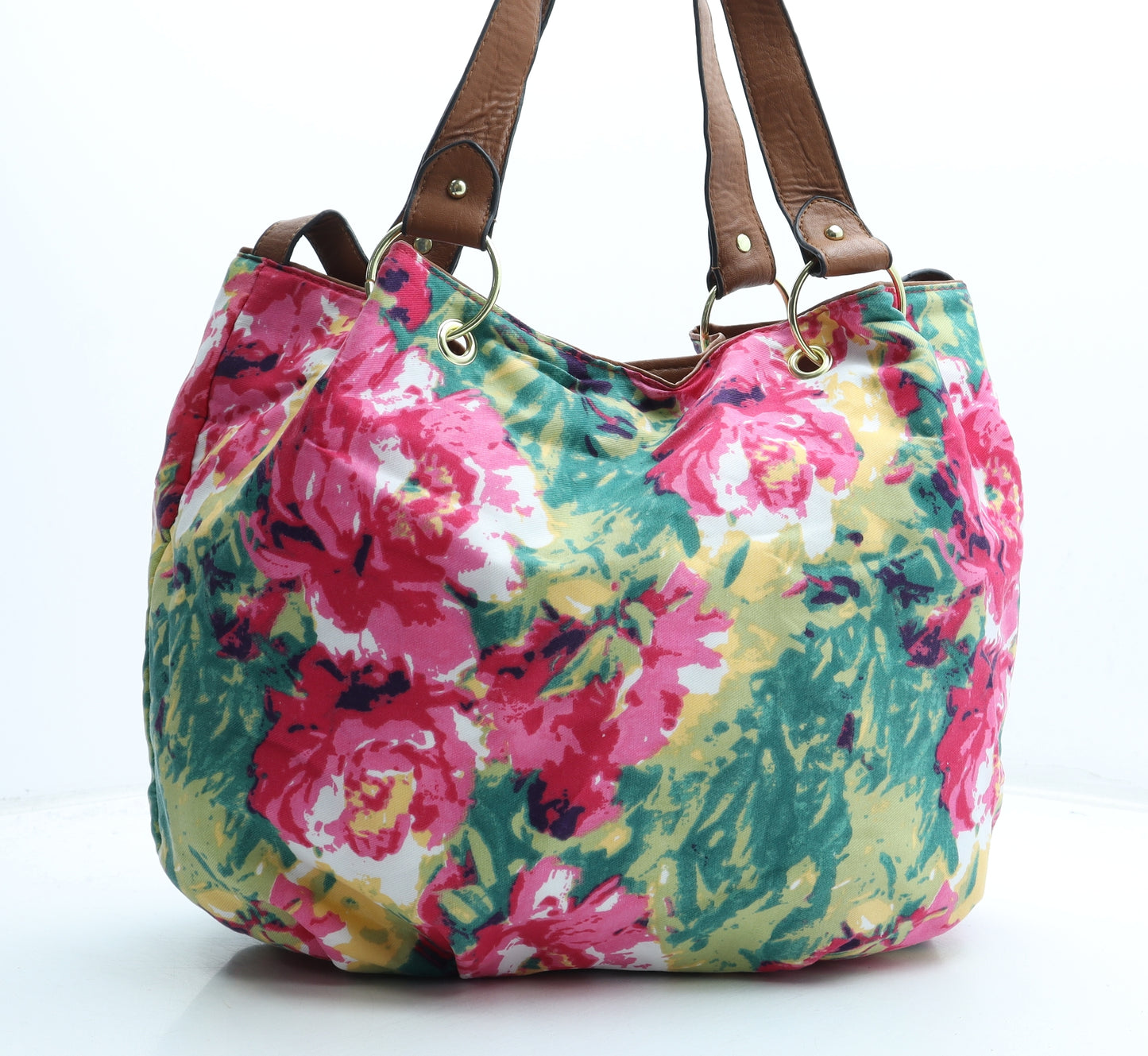 F&F Womens Multicoloured Floral Polyester Top Handle Bag Size Large