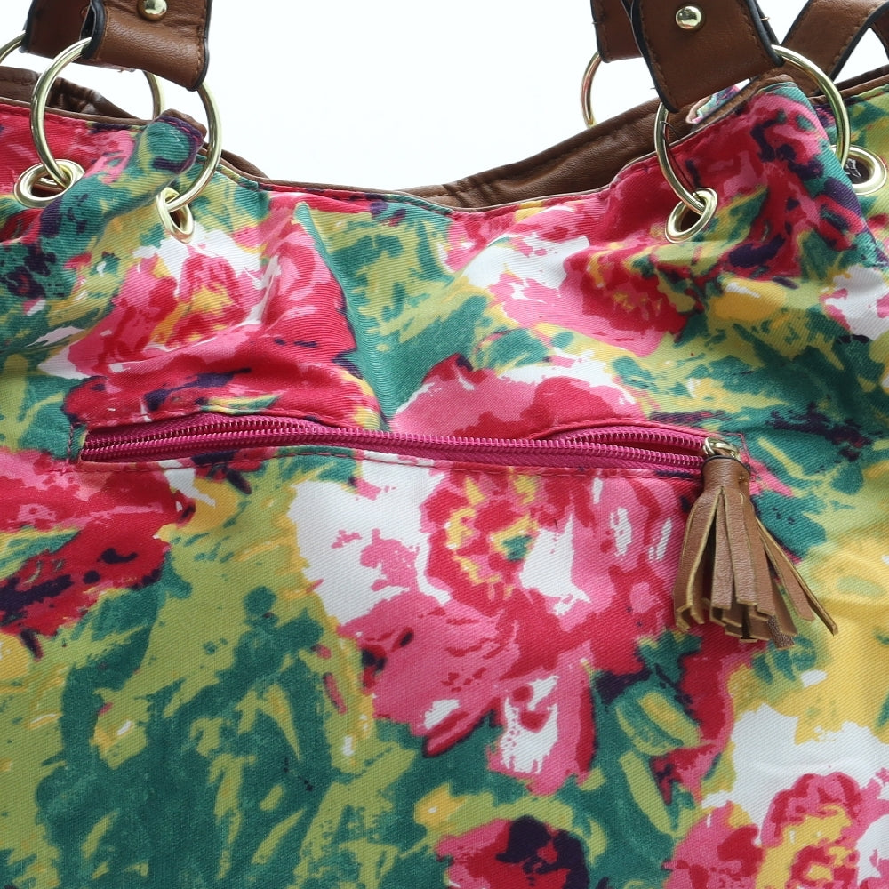 F&F Womens Multicoloured Floral Polyester Top Handle Bag Size Large