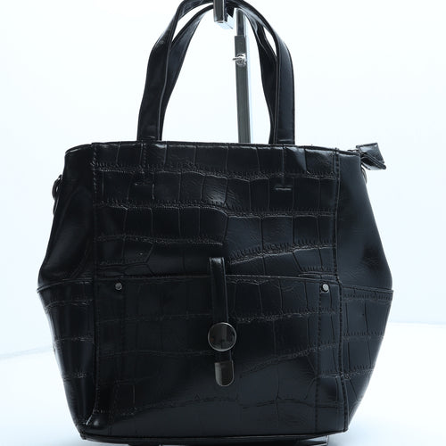 Preworn Womens Black Polyurethane Top Handle Bag Size Small - Croc Texture
