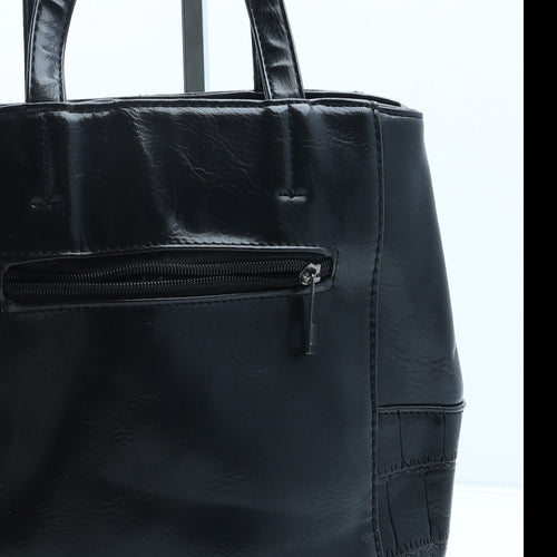 Preworn Womens Black Polyurethane Top Handle Bag Size Small - Croc Texture