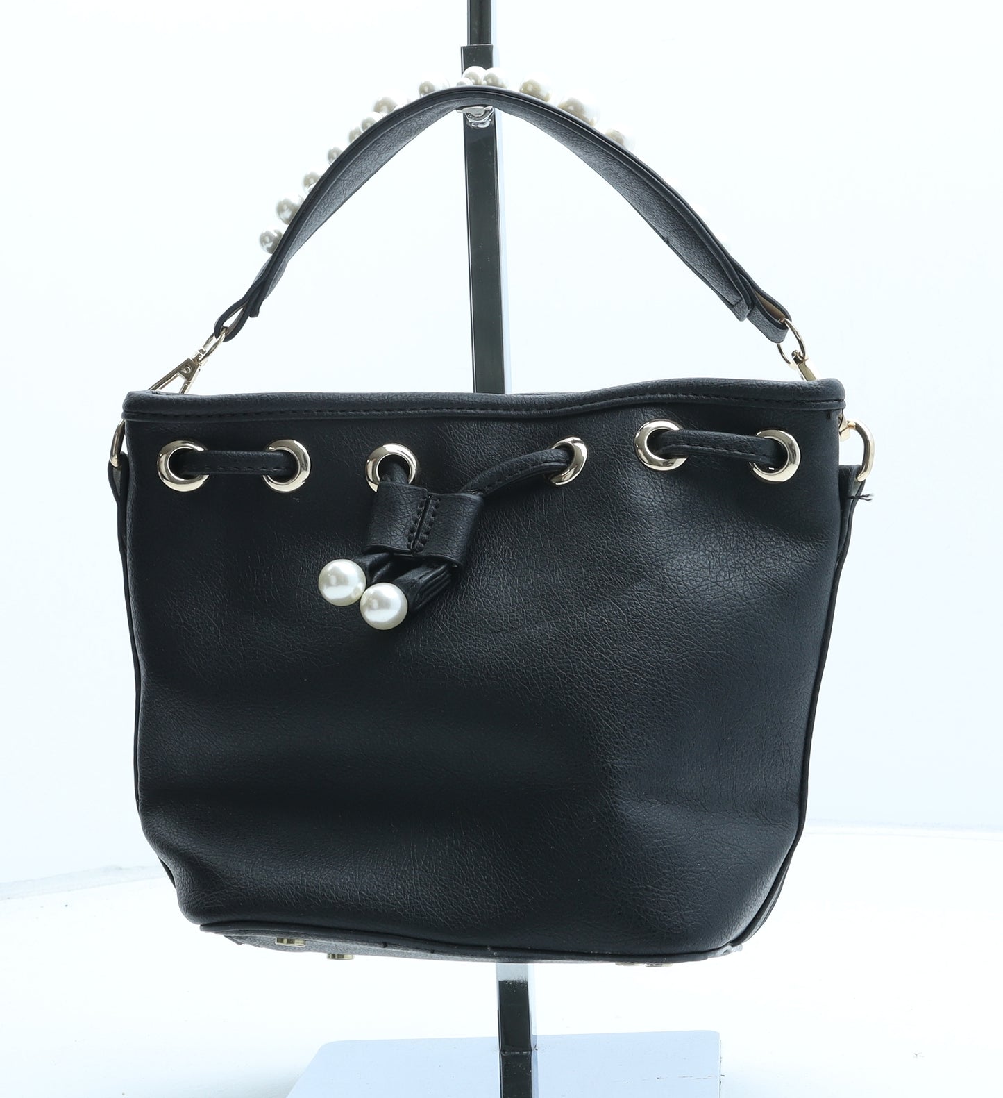 Preworn Womens Black Polyurethane Top Handle Bag Size Small