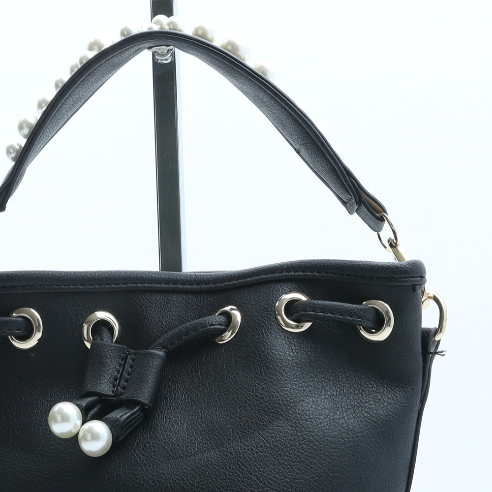 Preworn Womens Black Polyurethane Top Handle Bag Size Small