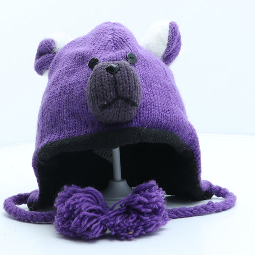 Black Yak Girls Purple Acrylic Winter Hat One Size - Bear