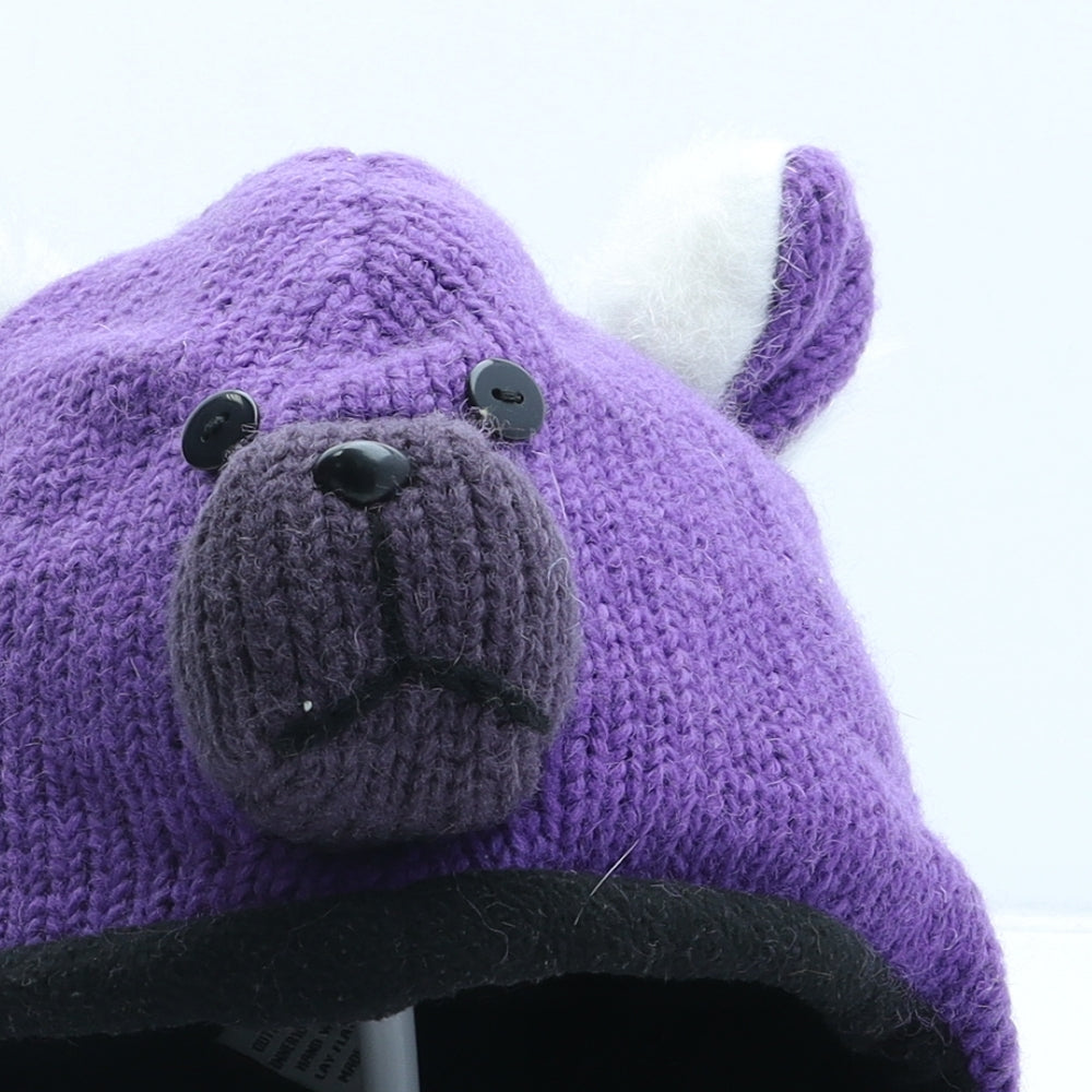 Black Yak Girls Purple Acrylic Winter Hat One Size - Bear