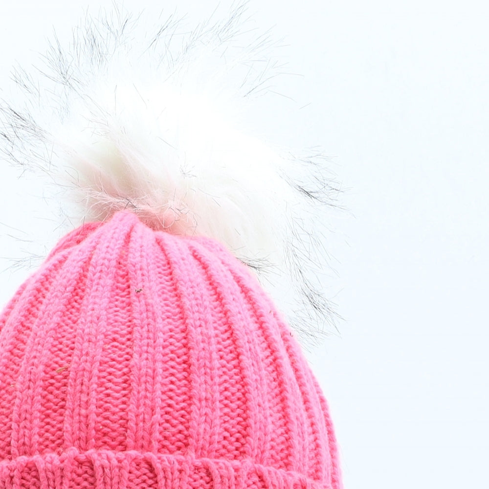 Preworn Girls Pink Acrylic Bobble Hat One Size