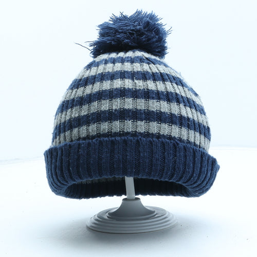 NEXT Boys Blue Striped Acrylic Bobble Hat One Size - UK Size 3-6 Years