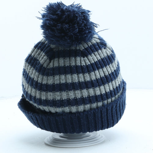 NEXT Boys Blue Striped Acrylic Bobble Hat One Size - UK Size 3-6 Years