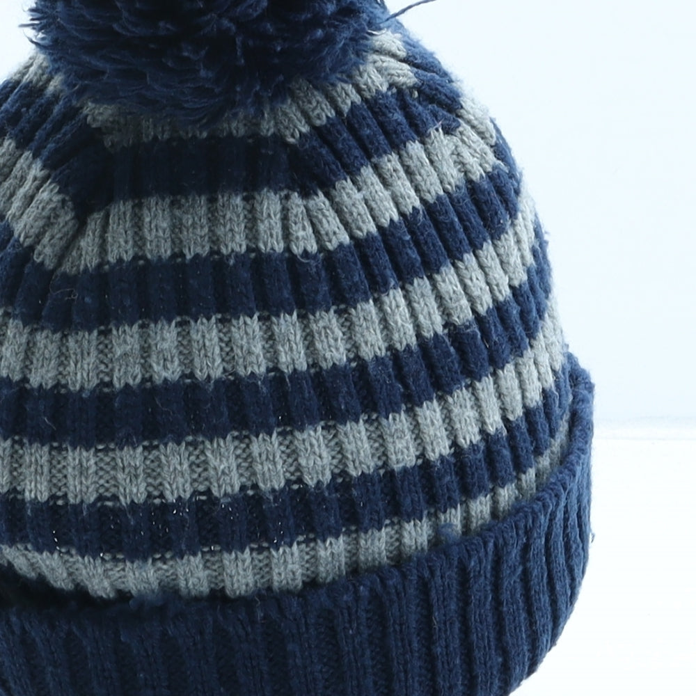 NEXT Boys Blue Striped Acrylic Bobble Hat One Size - UK Size 3-6 Years