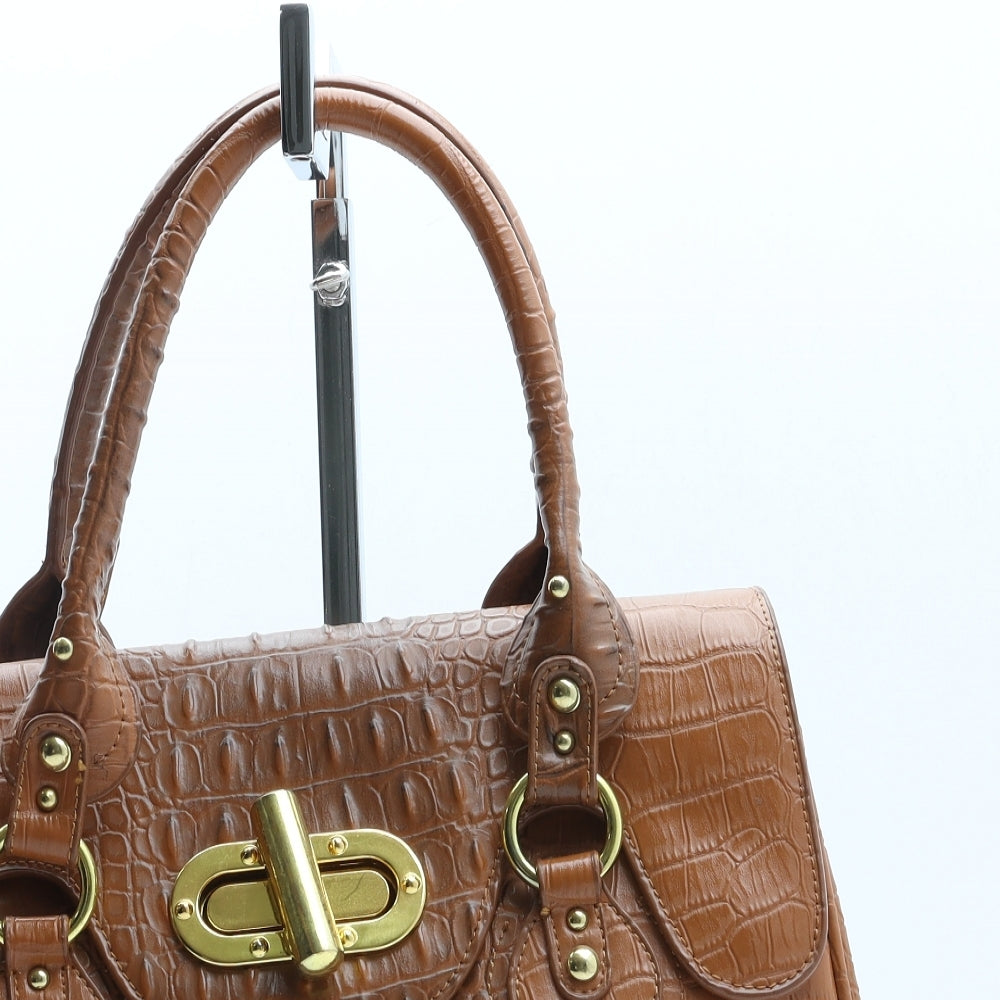 Viscount O'Neill's Womens Brown Polyurethane Top Handle Bag Size Medium - Croc Texture
