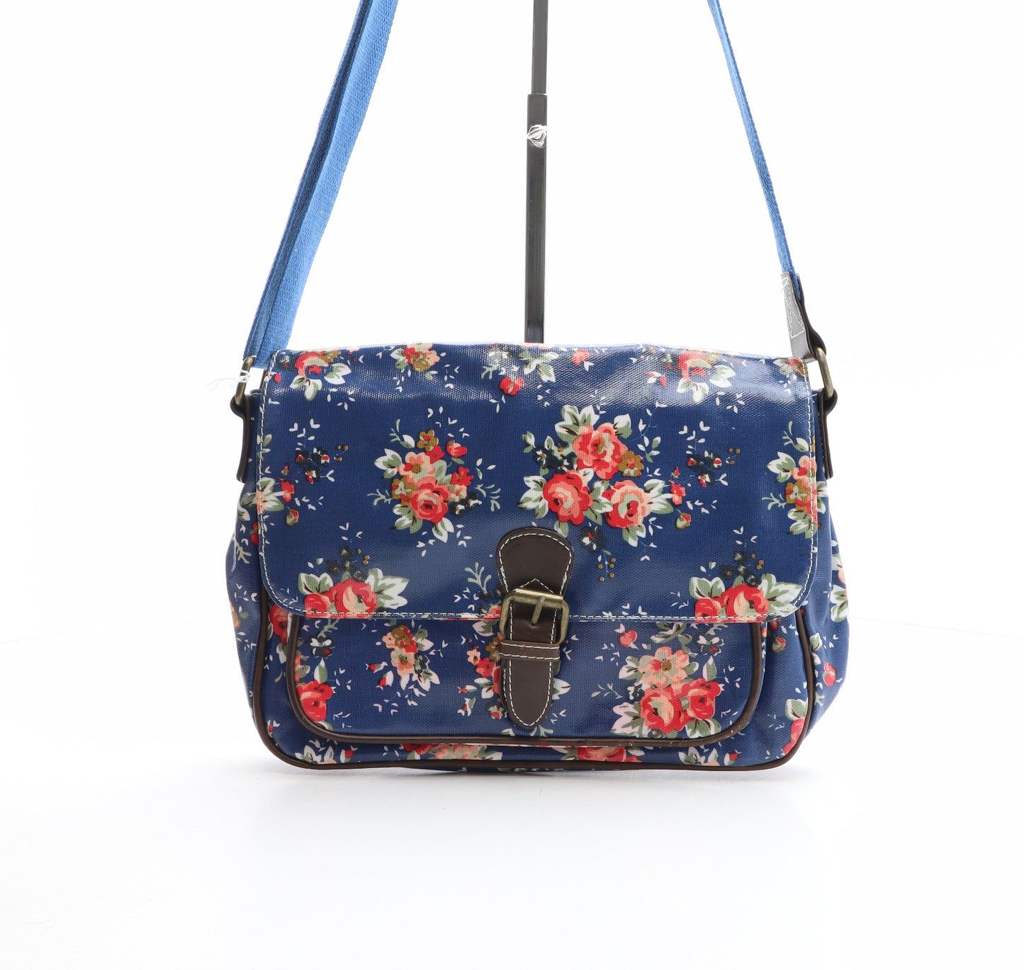 Preworn Womens Blue Floral PVC Shoulder Bag Size Medium