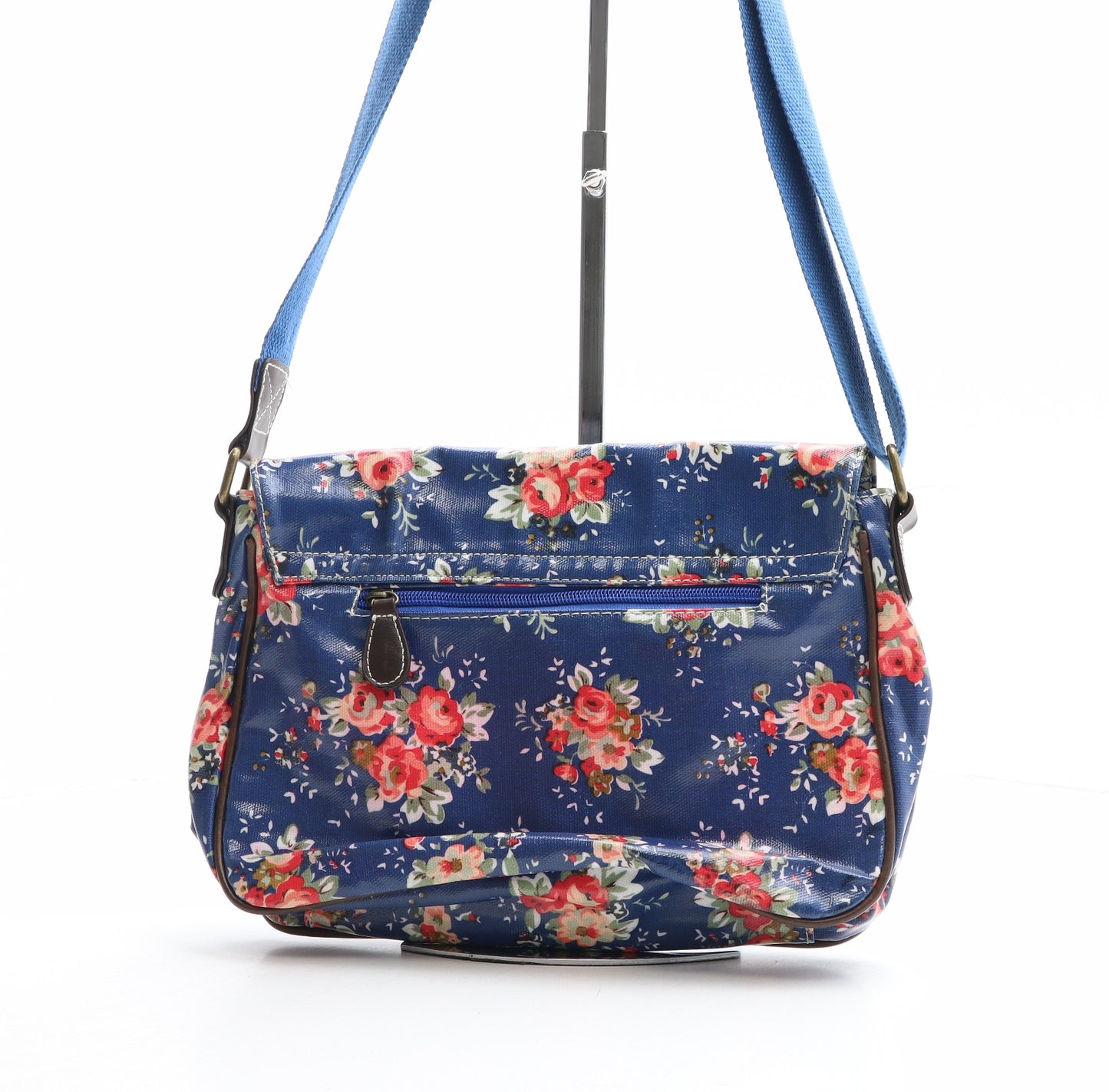 Preworn Womens Blue Floral PVC Shoulder Bag Size Medium