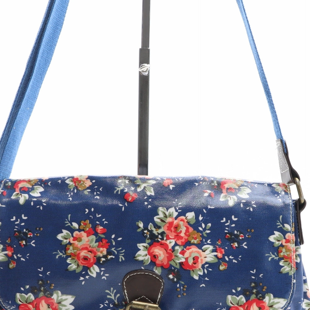 Preworn Womens Blue Floral PVC Shoulder Bag Size Medium