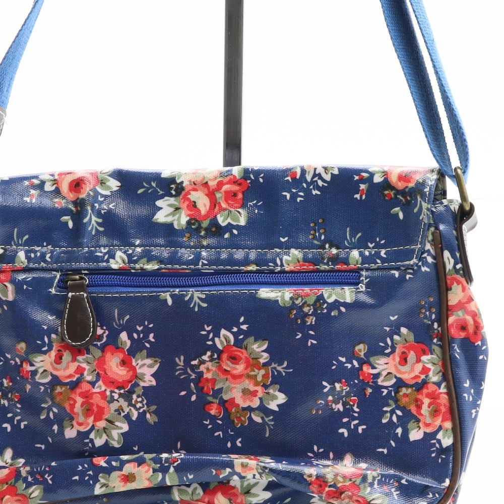 Preworn Womens Blue Floral PVC Shoulder Bag Size Medium