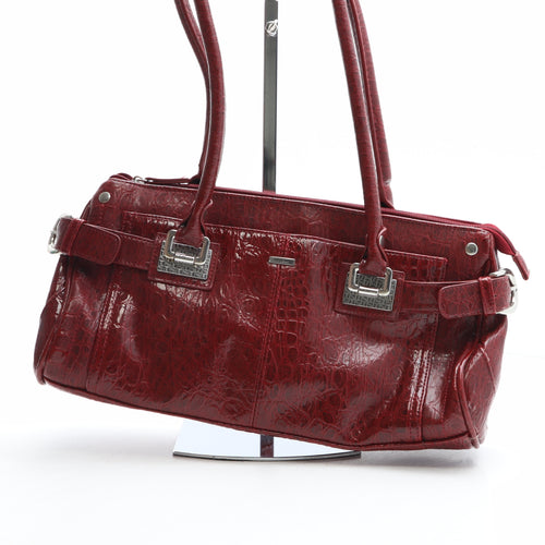 Fiorelli Womens Red Animal Print PVC Shoulder Bag Size Medium - Crocodile Texture