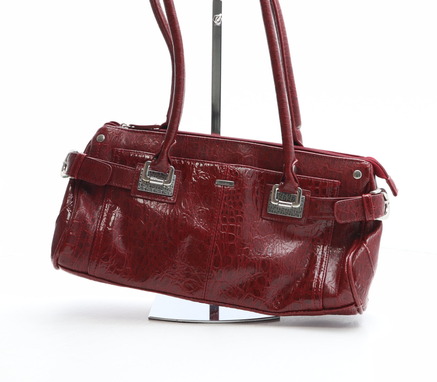 Fiorelli Womens Red Animal Print PVC Shoulder Bag Size Medium - Crocodile Texture