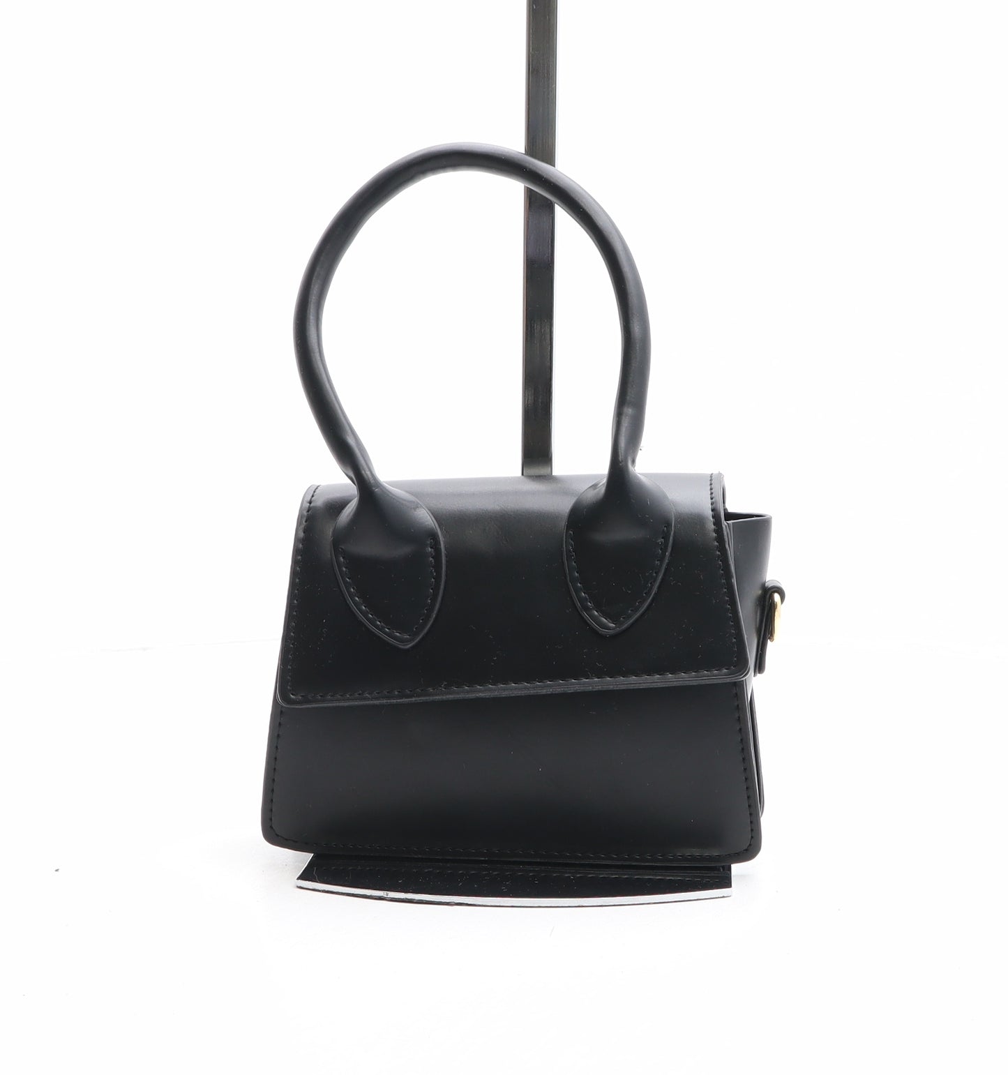 Preworn Womens Black Polyurethane Top Handle Bag Size Mini