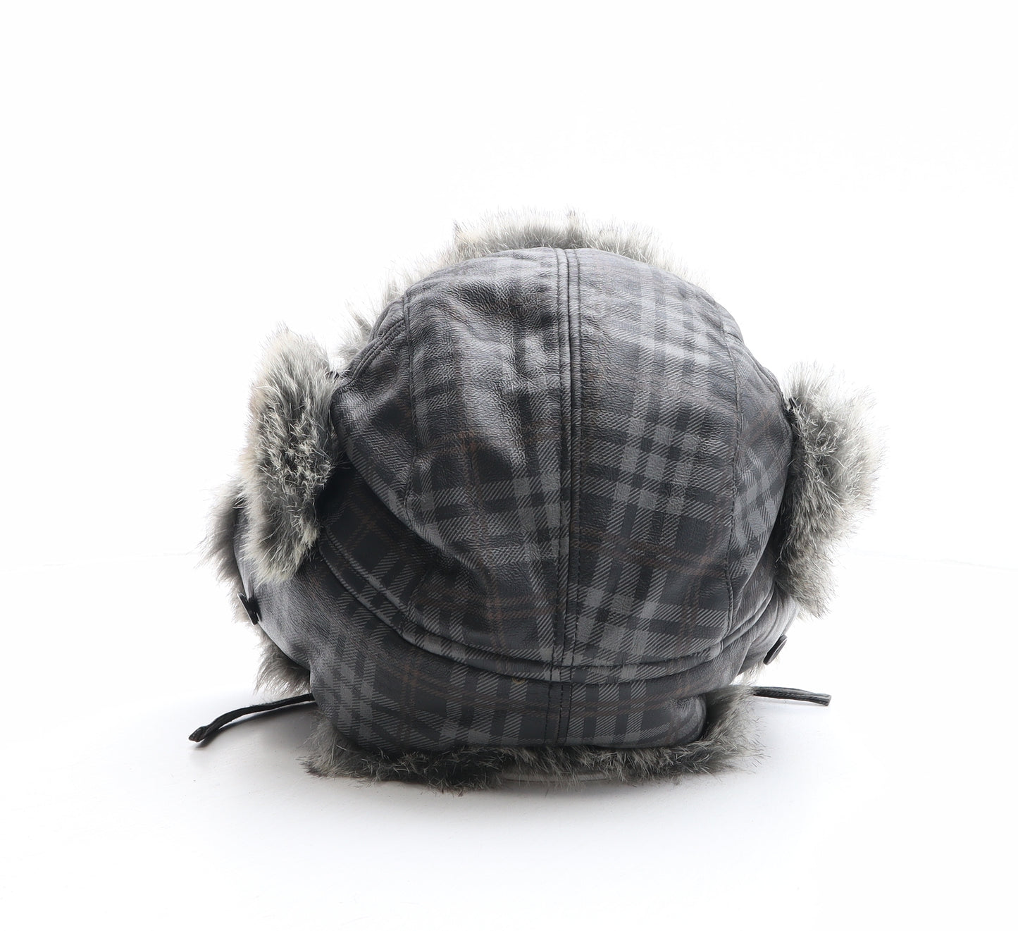 Preworn Mens Grey Plaid Polyurethane Trapper Hat Size 58