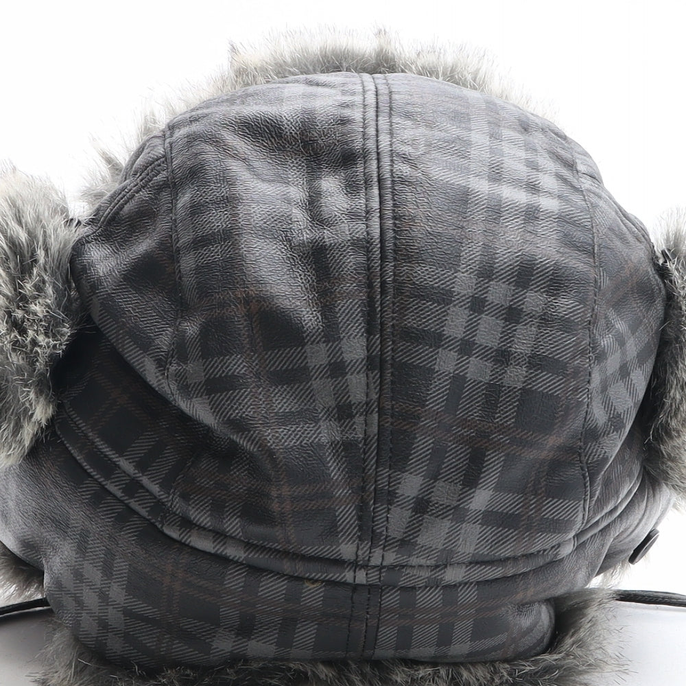 Preworn Mens Grey Plaid Polyurethane Trapper Hat Size 58