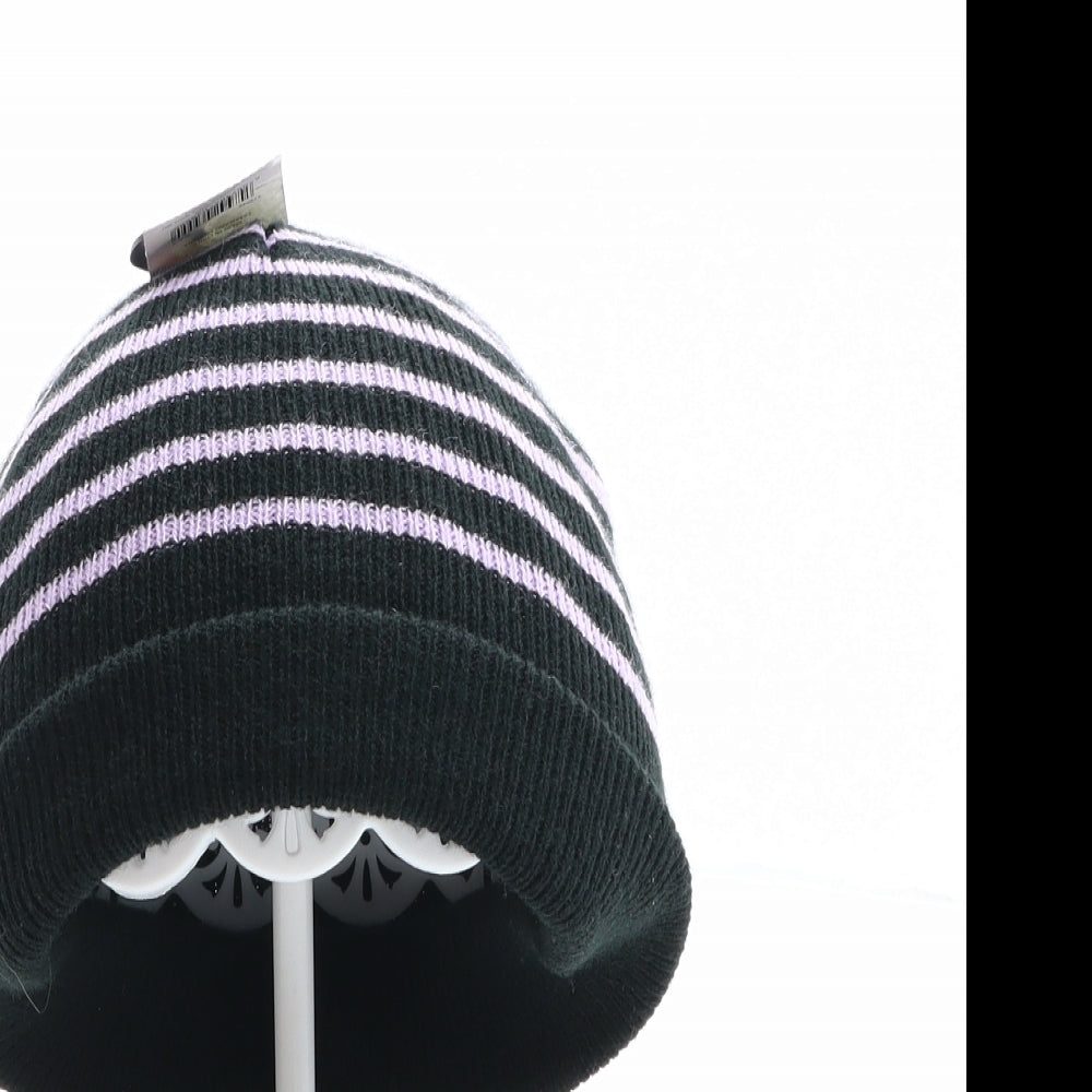 PEP&CO Girls Black Striped Acrylic Beanie One Size