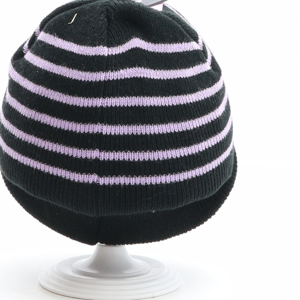 PEP&CO Girls Black Striped Acrylic Beanie One Size