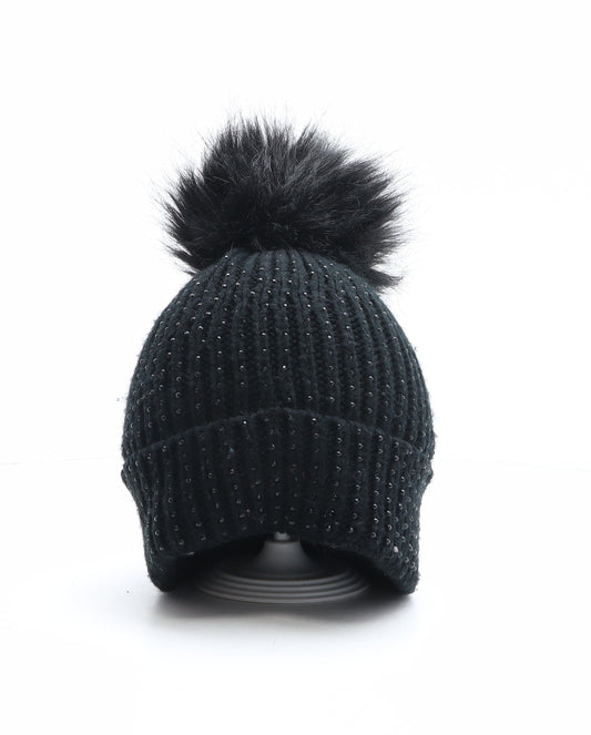 Preworn Womens Black Acrylic Bobble Hat One Size