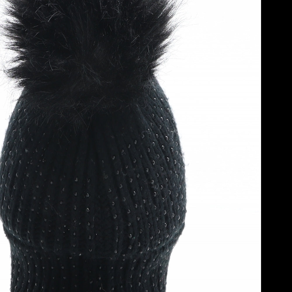 Preworn Womens Black Acrylic Bobble Hat One Size