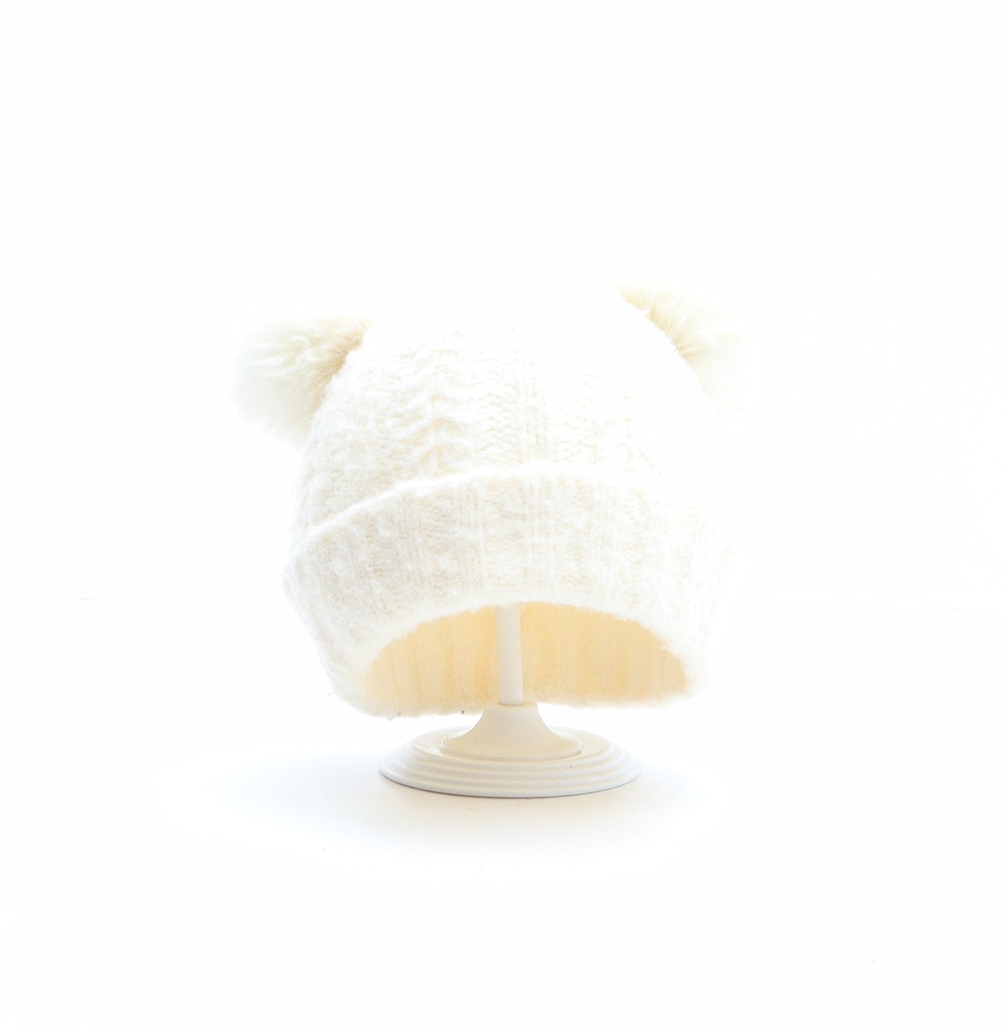 F&F Girls Ivory Polyester Bobble Hat One Size - Size 7-10 years